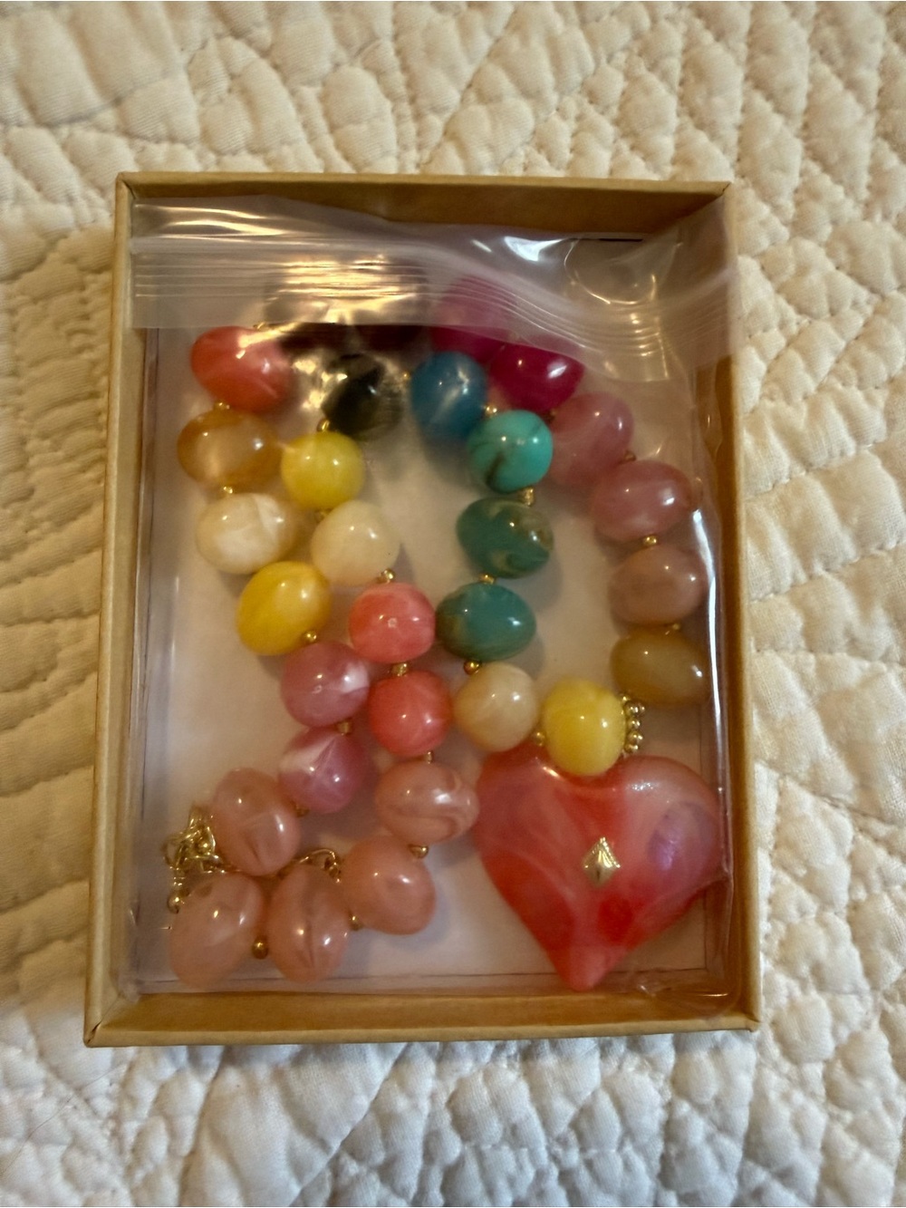 Anthropologie Multicolor Beaded Heart Pendant Necklace - Pink Accent - Picture 2 of 6